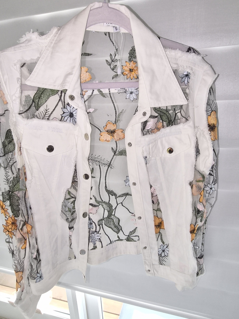 Adore White Floral Embroidered Jean Jacket - Picture 2 of 5